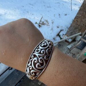 925 Sterling Silver- Vintage Silver Heart Scroll Cuff Bracelet